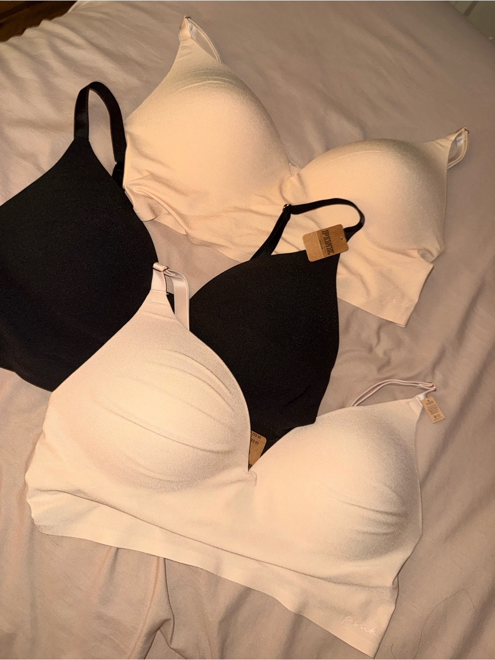 PINK Victoria's Secret Wireless Seamless Bralettes - Black & Cream NWT